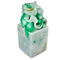Green Jade Pi Xiu Carving Seal With Square Base And Intricate Details