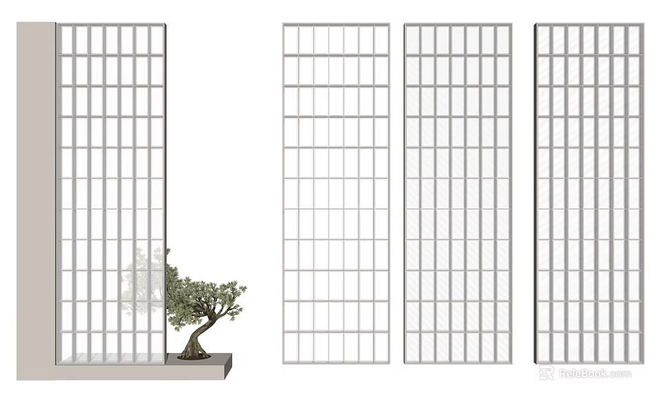 Modern Grid Room Dividers For Interior Space Separation With Potted Plant 3d model 
