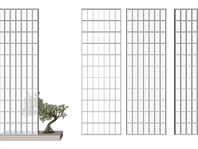 Modern Grid Room Dividers For Interior Space Separation With Potted Plant 3d model