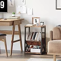 Stylish Side Table With Metal Frame Wooden Shelves And Decorative Items In Living Room