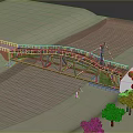 Wooden Bridge Over Blue River With Sandy Banks And Green Trees