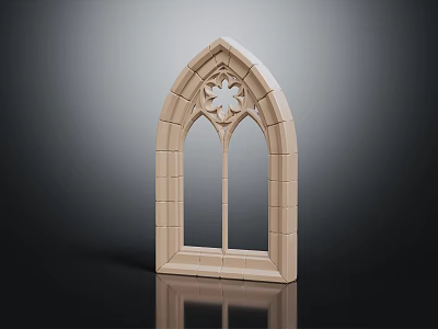 Elegant Light Colored Pointed Arched Window Frame Furniture With Carved Star And Symmetrical Design 3d model