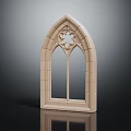 Elegant Light Colored Pointed Arched Window Frame Furniture With Carved Star And Symmetrical Design