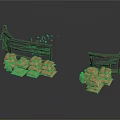 3D Rendered Scene With Two Wooden Shelves And Stacked Sandbags Arrangement