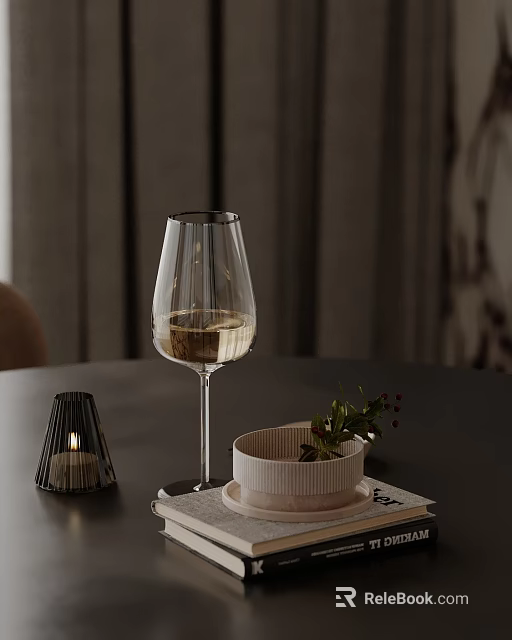 Decorative Ornament Set with Wine Glass Candle Holder and Plant Bowl for Tabletop Decoration 3d model 