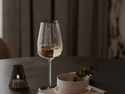 Ornaments combination goblet water glass wine glass book 3d model