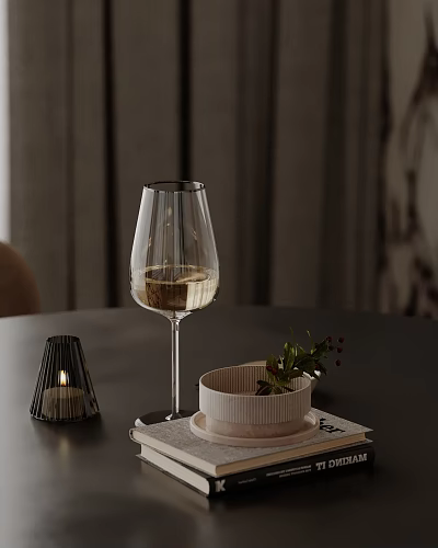 Decorative Ornament Set with Wine Glass Candle Holder and Plant Bowl for Tabletop Decoration 3d model