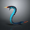 Blue 3D Fantasy Serpent With Flaming Head Spiked Body Fiery Tail