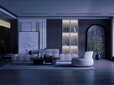 Modern Living Room Interior With Sofa Coffee Table Decorative Painting And Arch Design 3d model