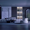 Modern Living Room Interior With Sofa Coffee Table Decorative Painting And Arch Design