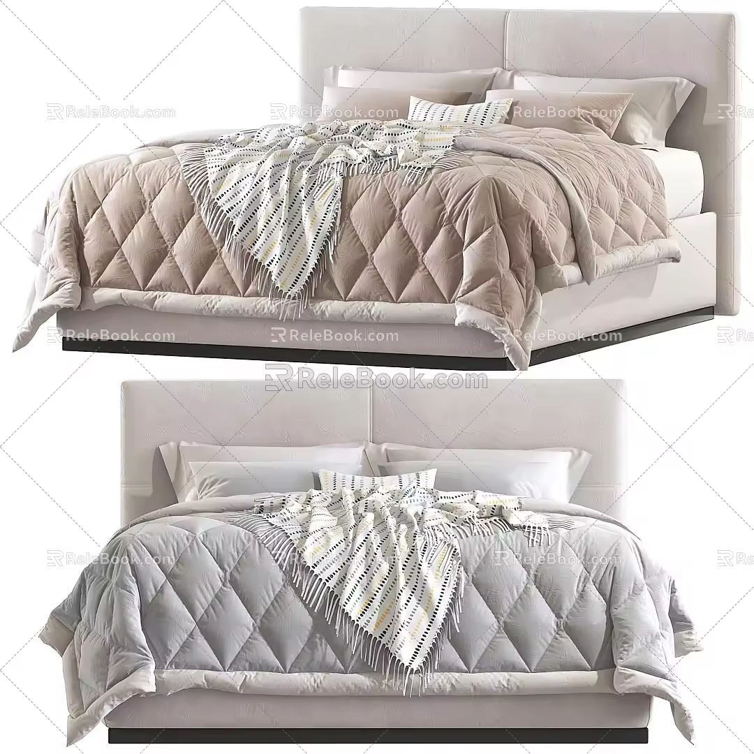Double Bed Fabric Double Bedding Pillows 3d model
