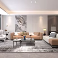 Modern Living and Dining Room Interior With TV Wall Sofa Coffee Table And Potted Plant