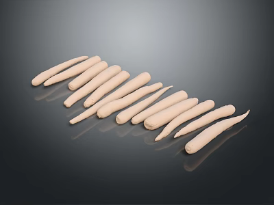 Fresh Yam Sticks Neatly Arranged On Dark Background With Smooth Surface And Reflection 3d model