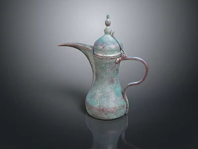 Handcrafted Vintage Copper Coffee Pot With Turquoise Patina As Daily Living Item 3d model
