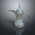 Handcrafted Vintage Copper Coffee Pot With Turquoise Patina As Daily Living Item