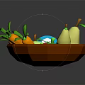 Colorful Decorative Ornament Set with Brown Bowl Yellow Pears Red Apples Vegetables and Blue Plate