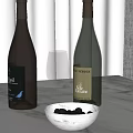 Kitchen Countertop With White Marble Wine Bottles Wine Glass Silver Bowl And Black Olives