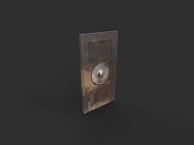 Vintage Wooden Door With Round Metal Decoration And Distressed Surface 3d model