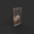 Vintage Wooden Door With Round Metal Decoration And Distressed Surface