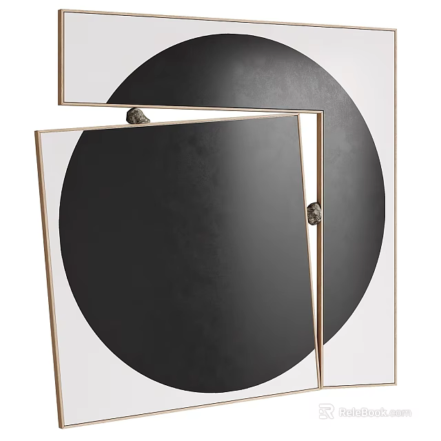 Modern Black Circular Art Installations with Golden Frames and Metallic Texture Design 3d model