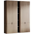 Modern Wooden Wardrobe With Double Doors Open Shelves And Metal Handles