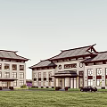 Traditional Style Office Building With Symmetric Stone Facade Grassland And Classic Roof
