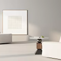 White Bean Bag Sofas In Modern Minimal Room With Table Fruits Grid Pattern Wall Art 3d model