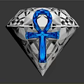 Polished Crystal Diamond Shaped Decorative Household Item With Blue Ankh Symbol