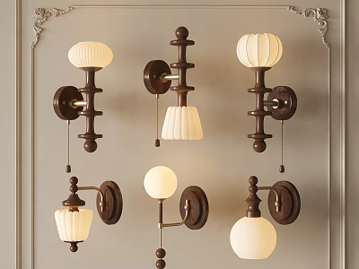 Modern Wall Lamps With Brown Bases And Various White Shade Designs 3d model
