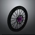 Bicycle Wheel With Black Maxxis Minion Tire Purple Hub Silver Spokes And Disc Brake