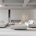 Modern Living Room Interior With Concrete Ceiling Stone Fireplace And White Sofa