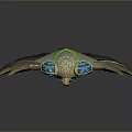Detailed Fantasy Mythical Flying Creature With Outstretched Wings Blue Accents Green Brown Body White Claws