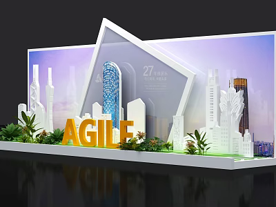 AGILE City Model Display With Architectural Buildings And Green Plants 3d model