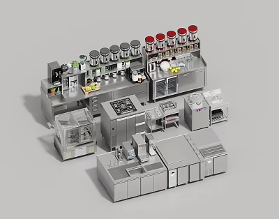 Commercial Stainless Steel Kitchen Equipment With Multiple Devices And Combination Layout 3d model