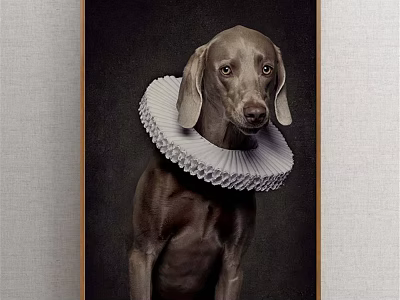 Brown Dog Portrait Painting With White Ruffled Collar On Dark Background 3d model