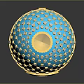 Unique Blue Egg Shaped Decorative Furniture With Gold Accents Geometric Pattern And Base Stand