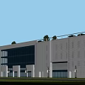 Modern Commercial Complex Exterior With Large Glass Windows White Facade And Rooftop Greenery