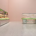 Modern Display Shelves with Multi Tiered Racks Glass Showcase Green Countertop and Decorative Plants