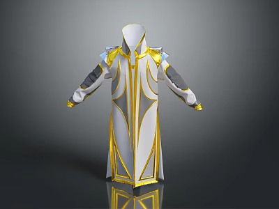 Elegant White Gold Cloak Robe With Geometric Patterns And Decorative Details 3d model