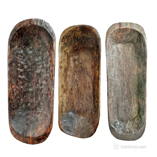 Rustic Wooden Oval Trays As Unique Wall Decor Pieces With Natural Texture 3d model 