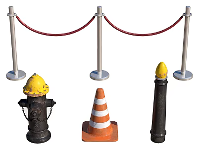 Fire Safety Equipment Including Hydrant Traffic Cone And Warning Bollard Setup 3d model