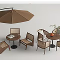 Outdoor Table And Chair Set With Brown Umbrella Round Table Rattan Chairs And Wooden Frames