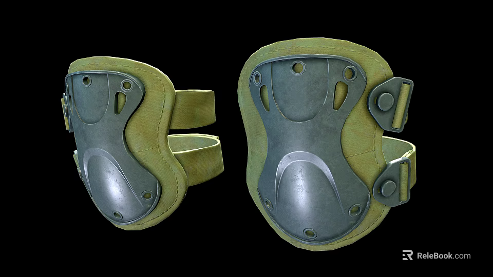 Protective Knee Pads With Metallic Shell Leather Straps And Secure Fit Design 3d model