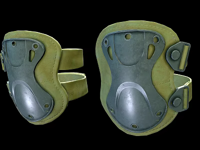 Protective Knee Pads With Metallic Shell Leather Straps And Secure Fit Design 3d model