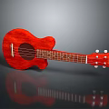 Red Wooden Ukulele With Curved Body On Shiny Black Surface For Daily Use