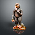 Detailed Monkey Sculpture Holding Orange Fruit Standing On Colorful Base