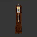 Classic Wooden Grandfather Clock With Ornate Top Golden Dial And Pendulum
