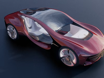 Red Futuristic Concept Car With Sleek Design Open Doors Transparent Roof And White Seats 3d model