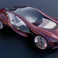 Red Futuristic Concept Car With Sleek Design Open Doors Transparent Roof And White Seats
