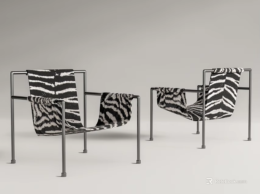 Set Of Two Modern Leisure Chairs With Metal Frame And Zebra Print Design 3d model 